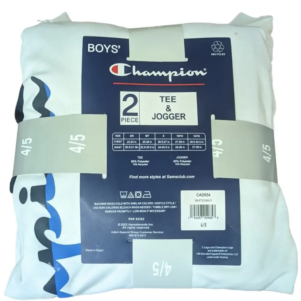 Champion Tee And Jogger 2Pc Outfit Boys 4/5 Set White Blue Kids Lightweight Set‎